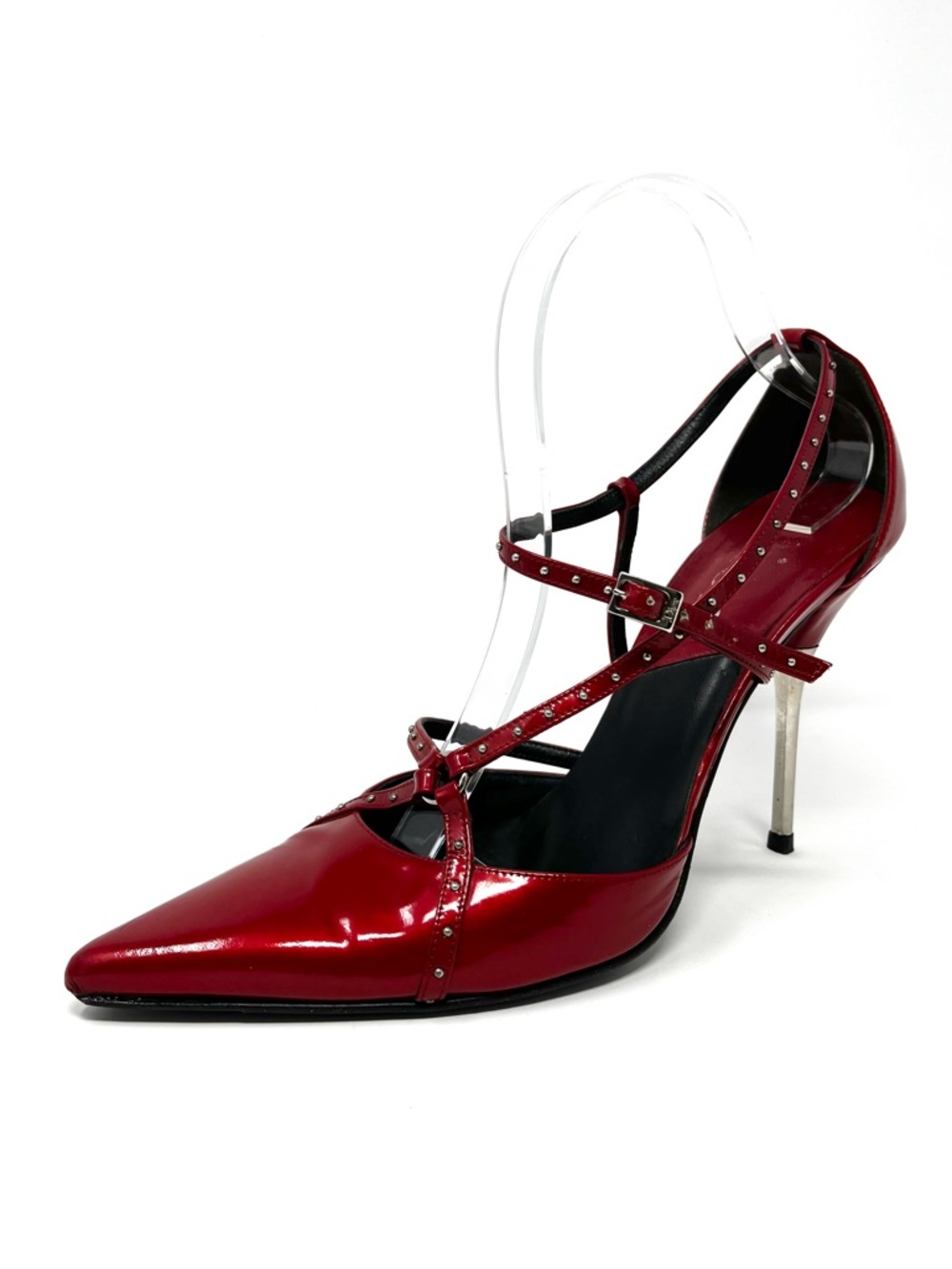 Vintage Christian Dior Galliano Y2K Red Patent Silver Bondage High Heels 39 9 - Picture 11 of 11